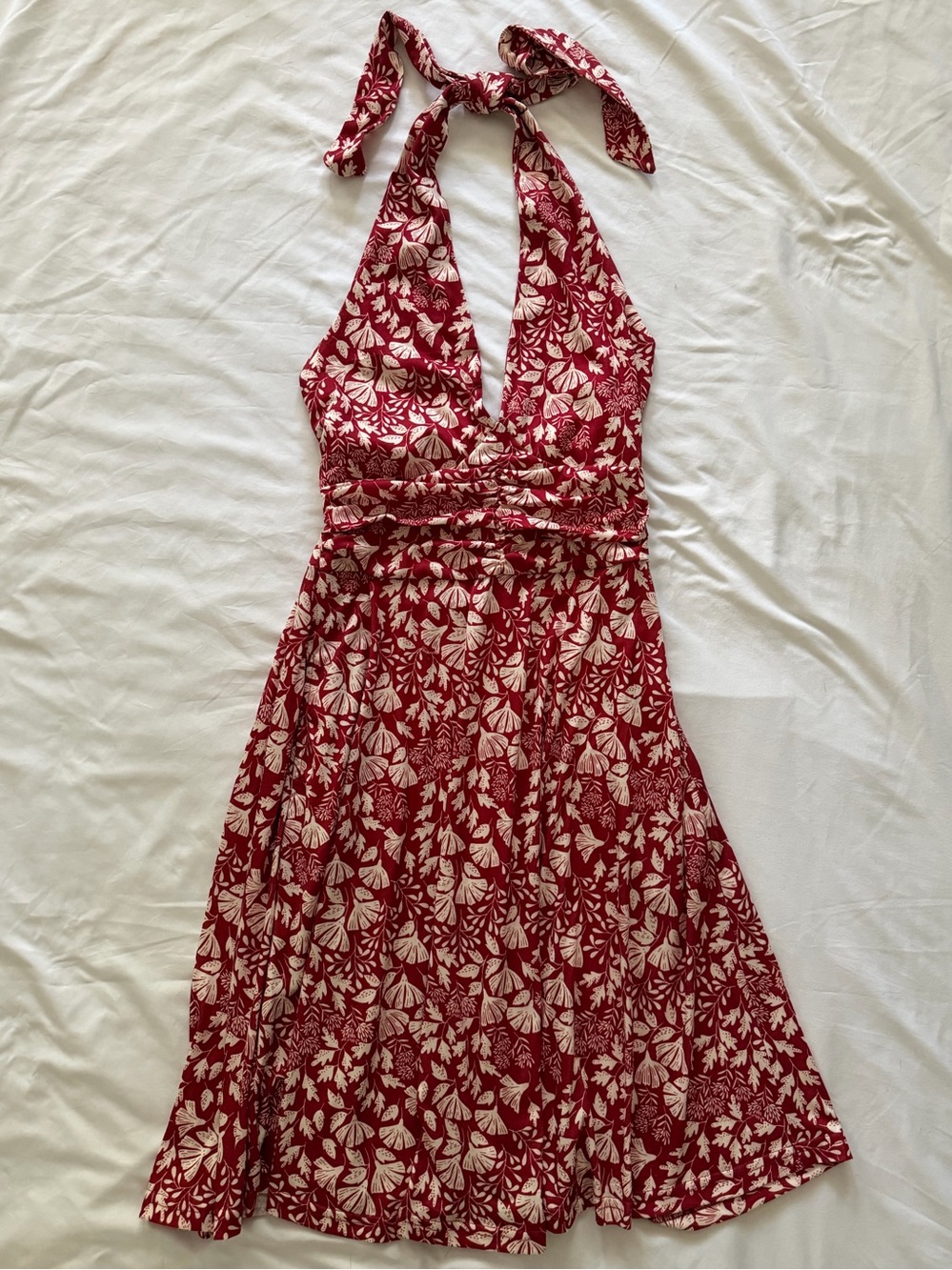 Red Floral Halter Dress with Pockets